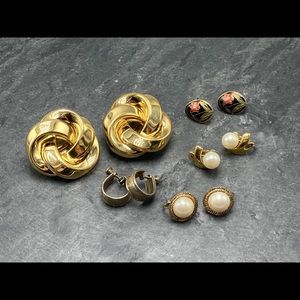 CLIP-ON Women’s Vintage Bundle 5x pairs earrings silver gold cloisonné